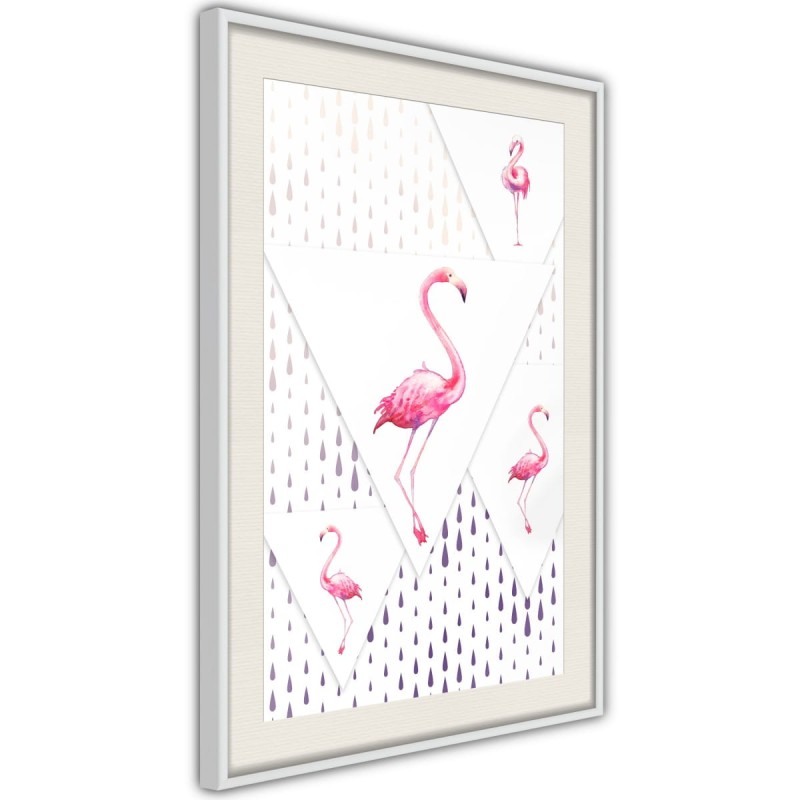 Plakat - Flamingi i trójkąty
