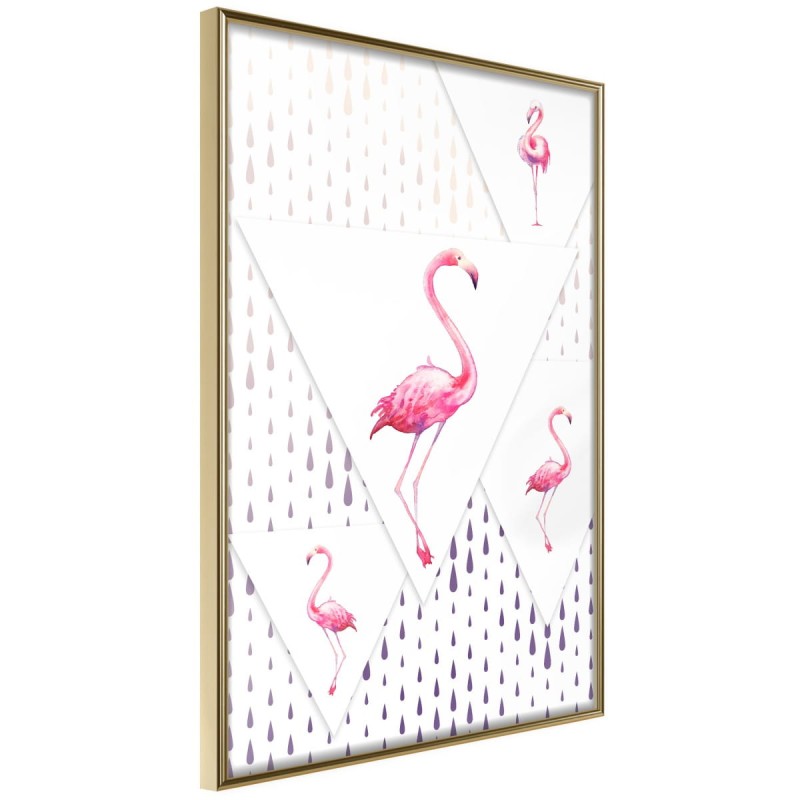 Plakat - Flamingi i trójkąty