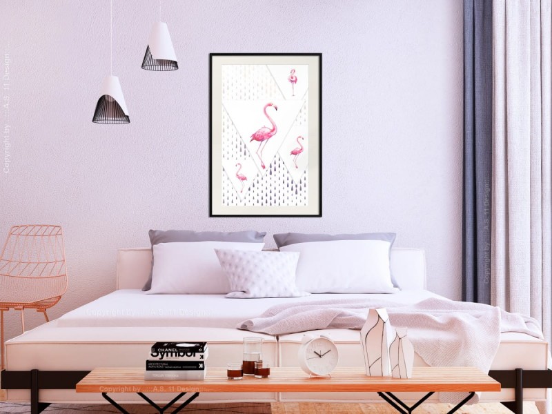 Plakat - Flamingi i trójkąty