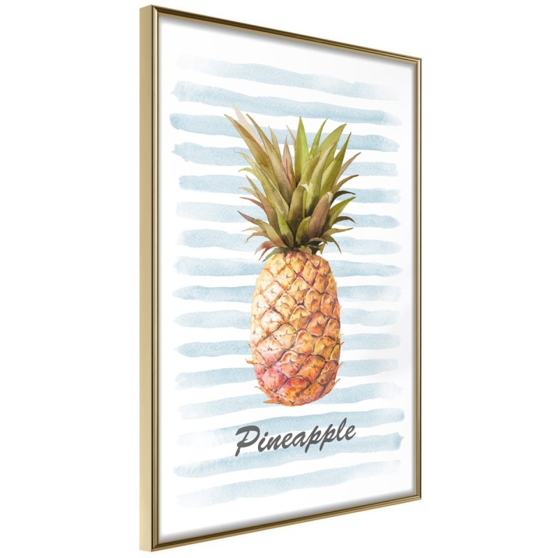 Plakat - Ananas na pasiastym tle