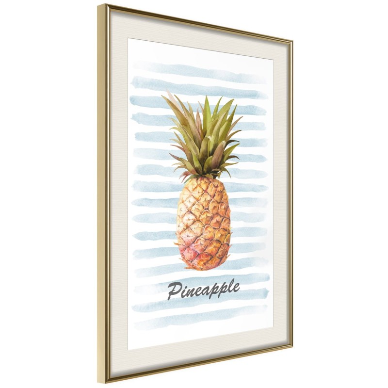 Plakat - Ananas na pasiastym tle