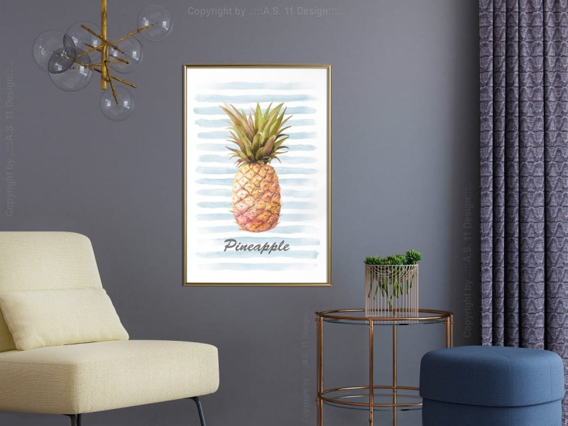 Plakat - Ananas na pasiastym tle