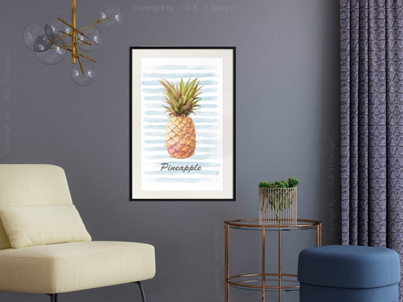 Plakat - Ananas na pasiastym tle