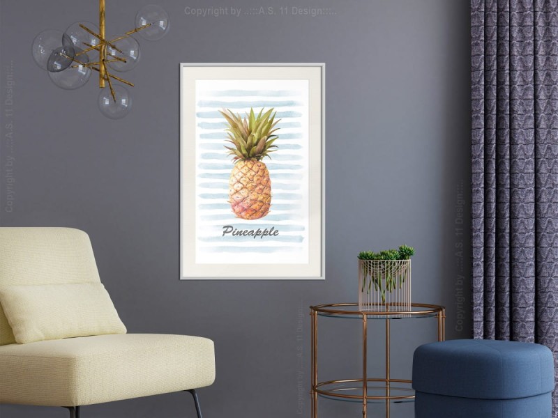 Plakat - Ananas na pasiastym tle