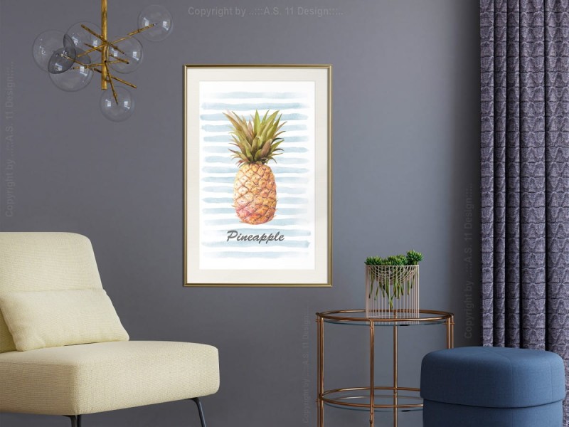 Plakat - Ananas na pasiastym tle