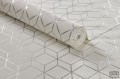 Biała tapeta z geometrycznym srebrnym linearnym wzorem