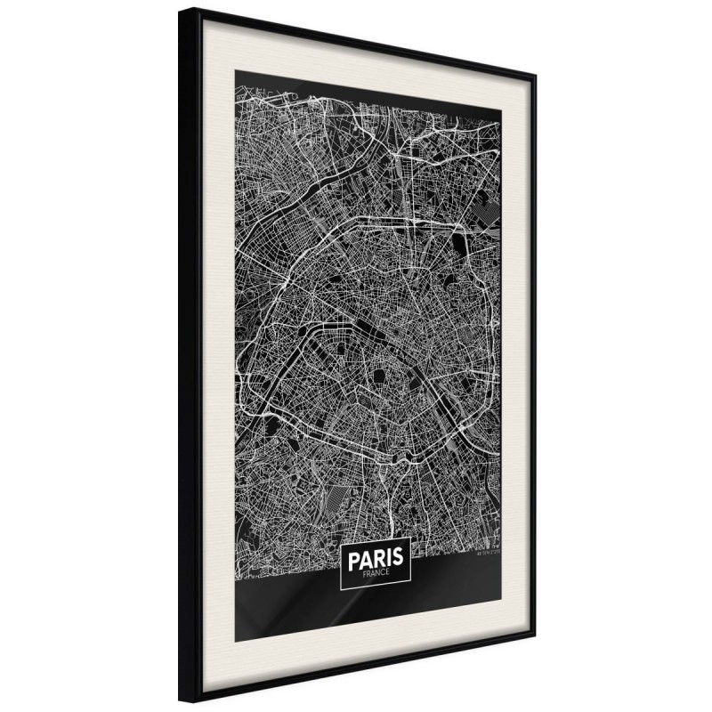 Plakat - Plan miasta: Paryż (ciemny)