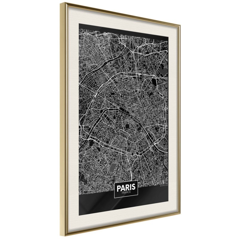 Plakat - Plan miasta: Paryż (ciemny)