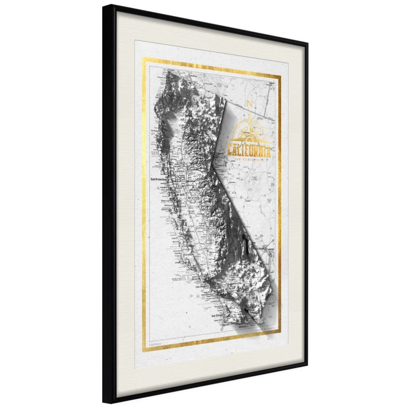 Plakat - Mapa reliefowa: Kalifornia
