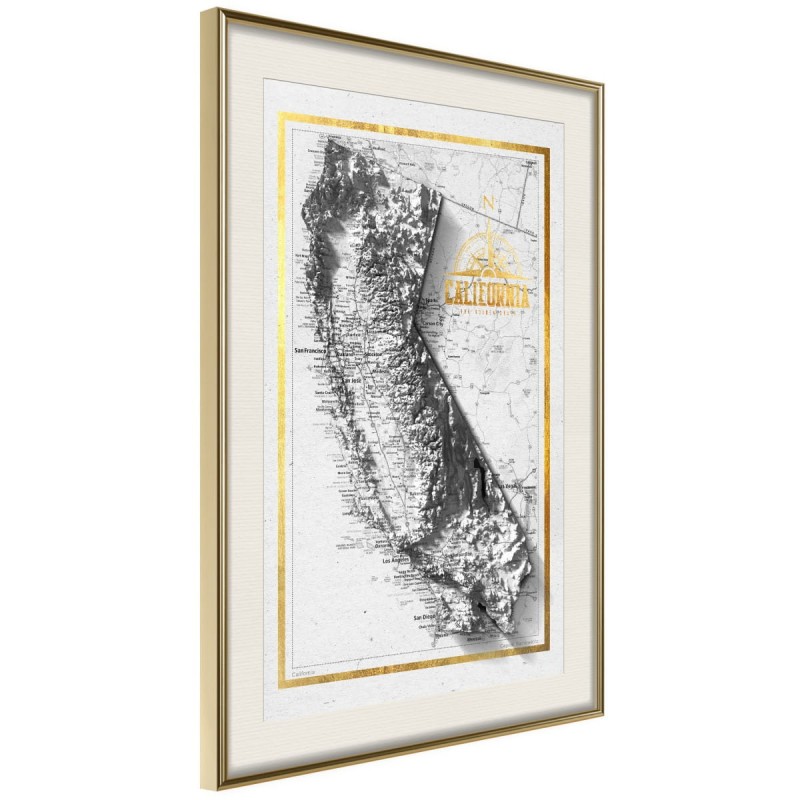Plakat - Mapa reliefowa: Kalifornia