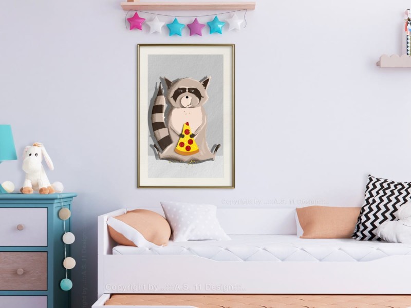 Plakat - Szop jedzący pizzę