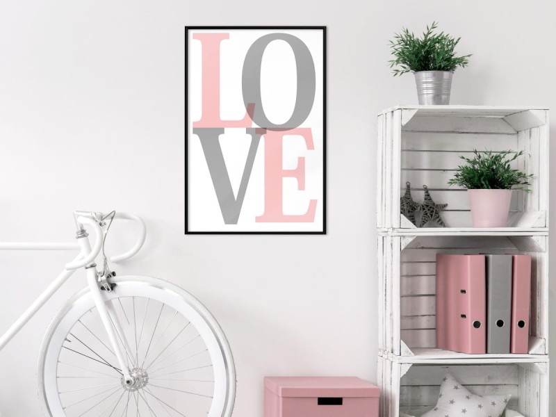Plakat - Szaro-różowe Love