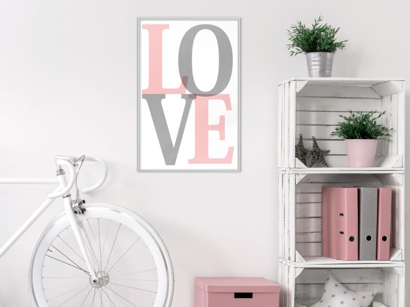 Plakat - Szaro-różowe Love