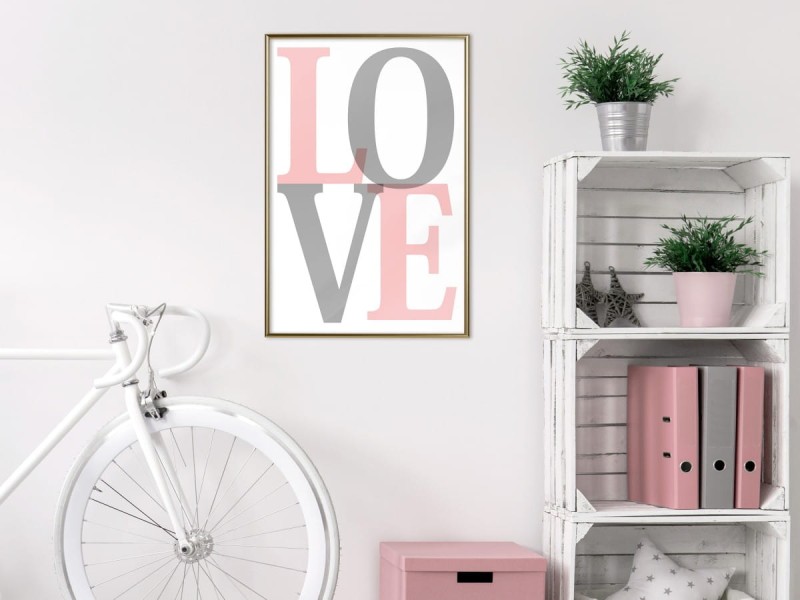 Plakat - Szaro-różowe Love