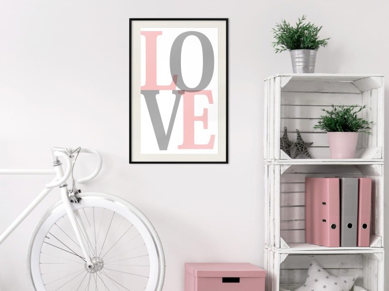 Plakat - Szaro-różowe Love