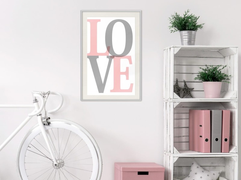 Plakat - Szaro-różowe Love
