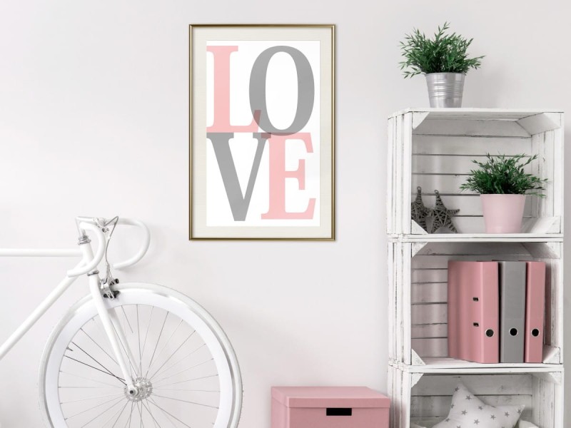 Plakat - Szaro-różowe Love