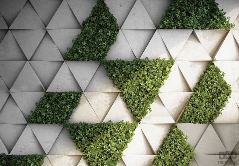 Fototapeta geometryczna w betonowo-liściaste trójkąty
