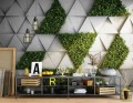 Fototapeta geometryczna w betonowo-liściaste trójkąty
