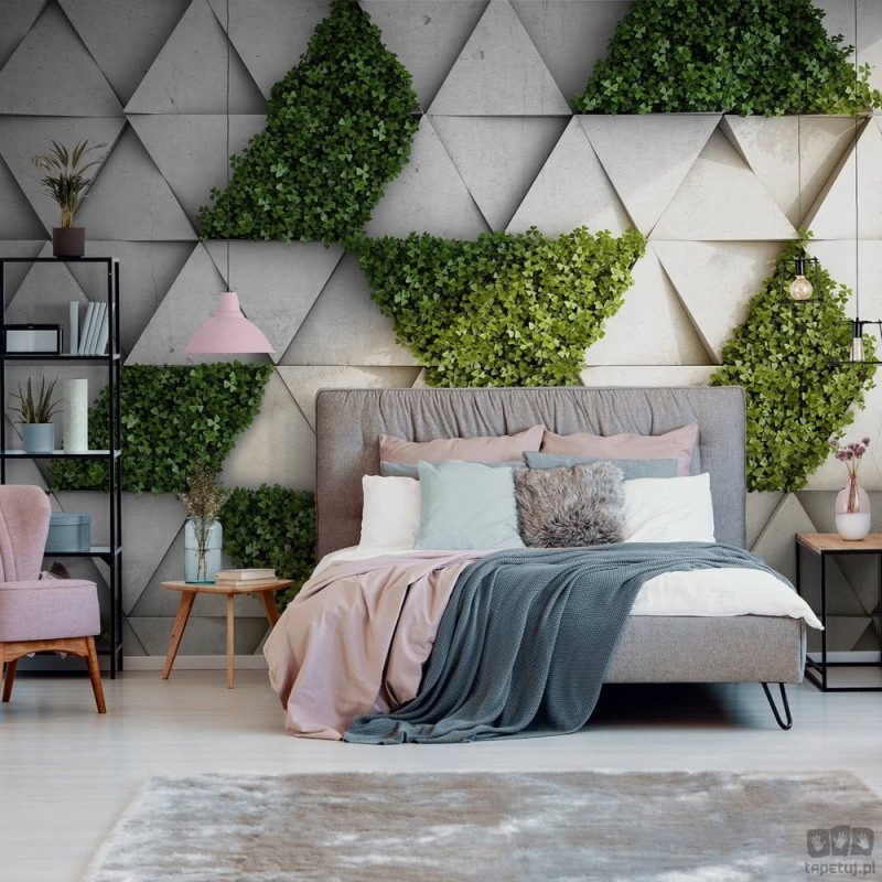 Fototapeta geometryczna w betonowo-liściaste trójkąty