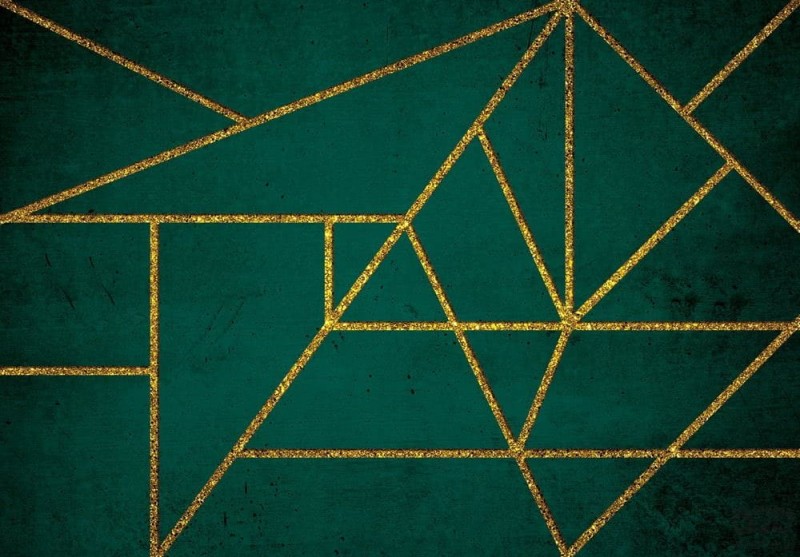 Fototapeta Złoty wzór geometryczny na zielonym tle