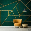 Fototapeta Złoty wzór geometryczny na zielonym tle