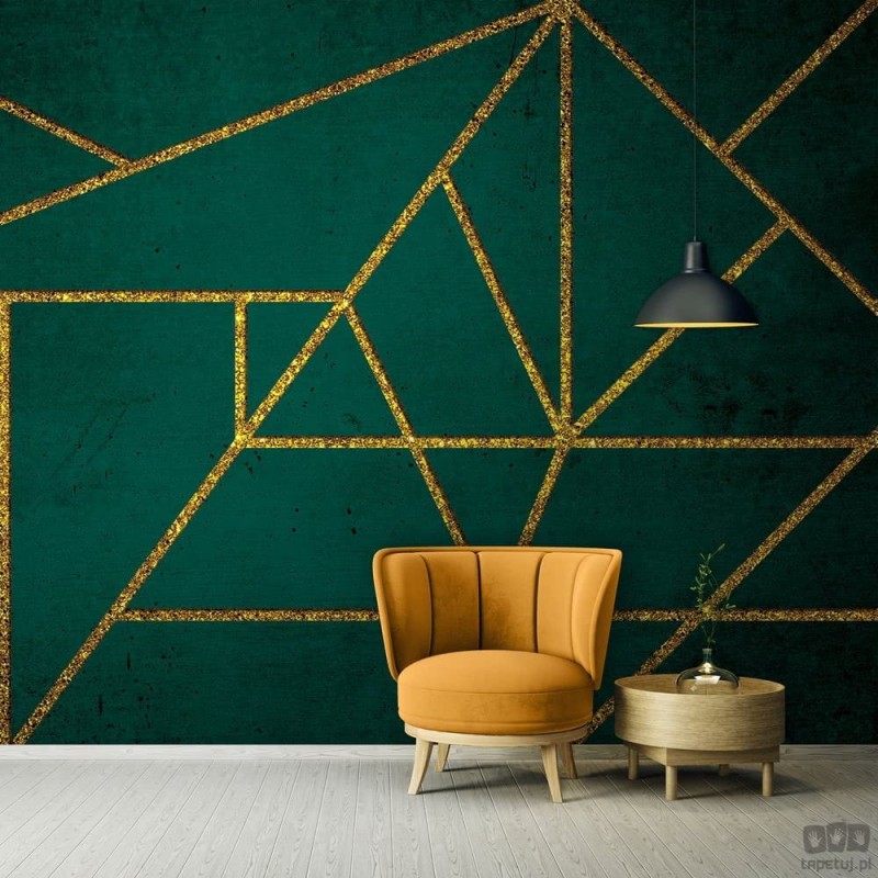 Fototapeta Złoty wzór geometryczny na zielonym tle
