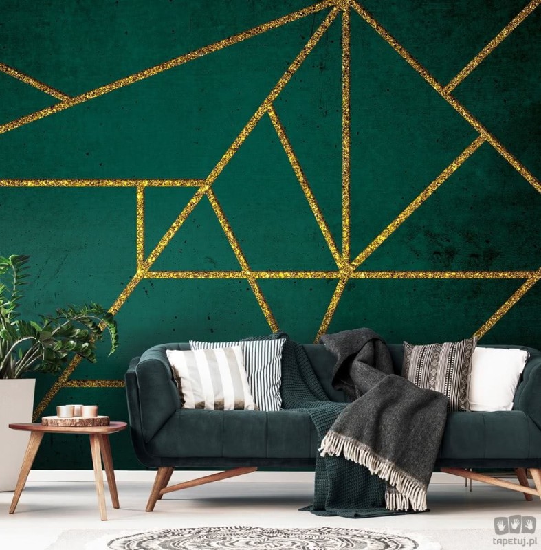 Fototapeta Złoty wzór geometryczny na zielonym tle