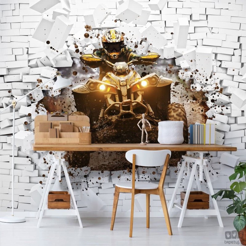 Fototapeta Quad i ceglany mur 3D