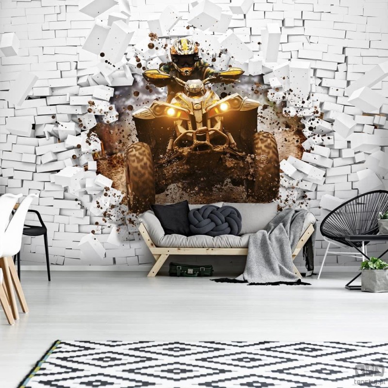Fototapeta Quad i ceglany mur 3D