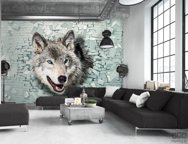 Fototapeta Wilk i ceglana ściana 3D