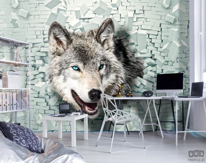 Fototapeta Wilk i ceglana ściana 3D