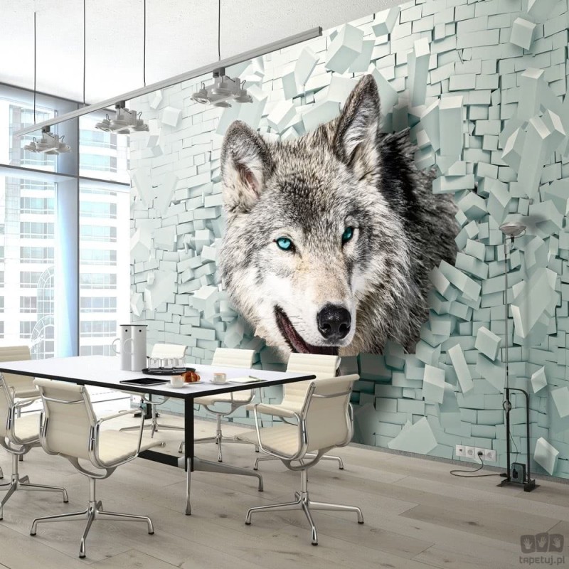 Fototapeta Wilk i ceglana ściana 3D