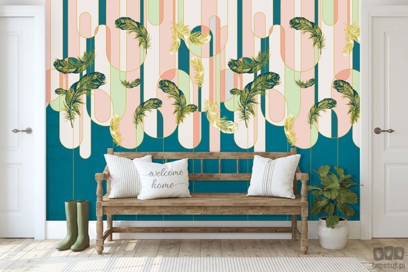 Fototapeta Geometryczne łuki w stylu art deco i złote pióra
