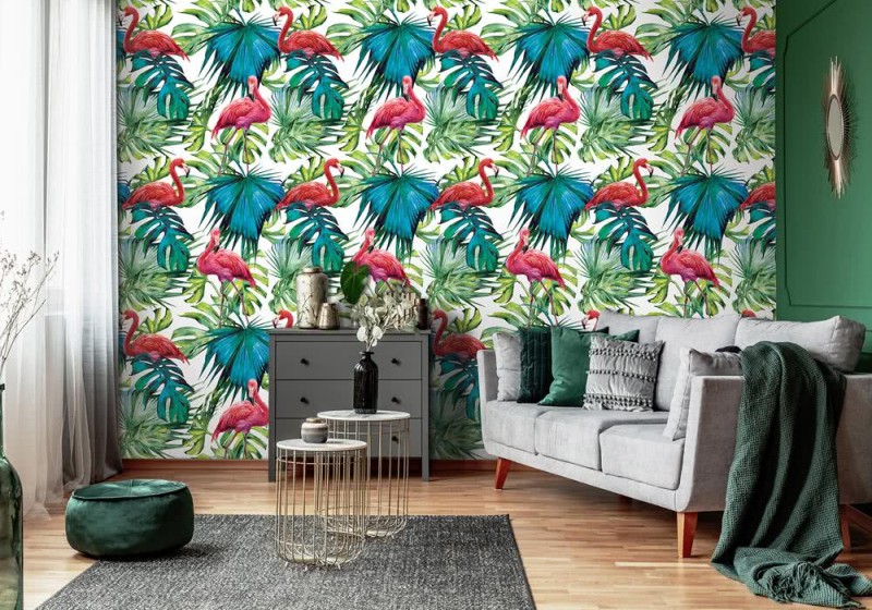 Fototapeta Flamingi na liściach
