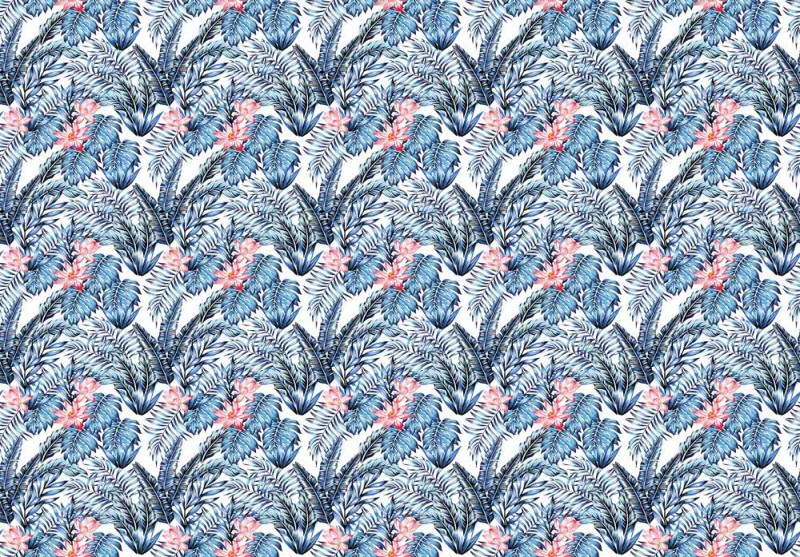 Fototapeta Niebieskie liście z kwiatami