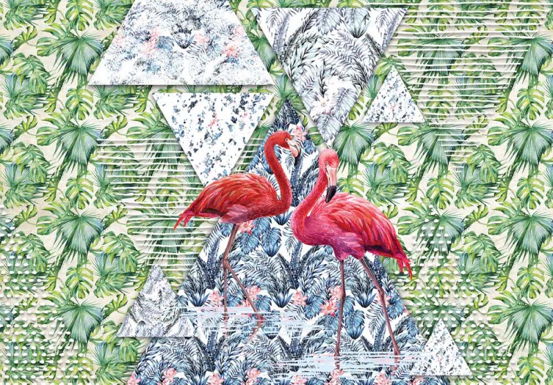 Fototapeta Liściasta sztuka z flamingami