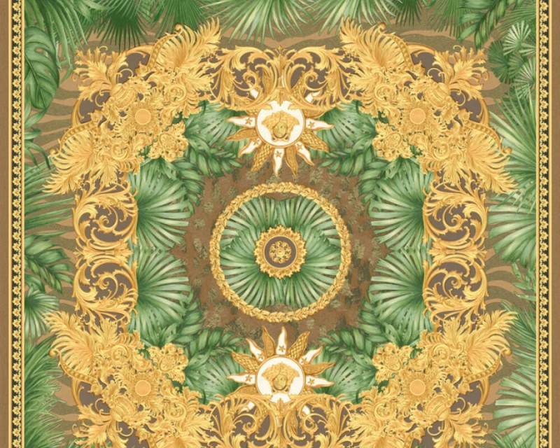 Kolorowa tapeta z motywem kwiatów i ornamentów Versace