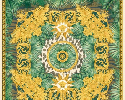 Kolorowa tapeta z motywem kwiatów i ornamentów Versace