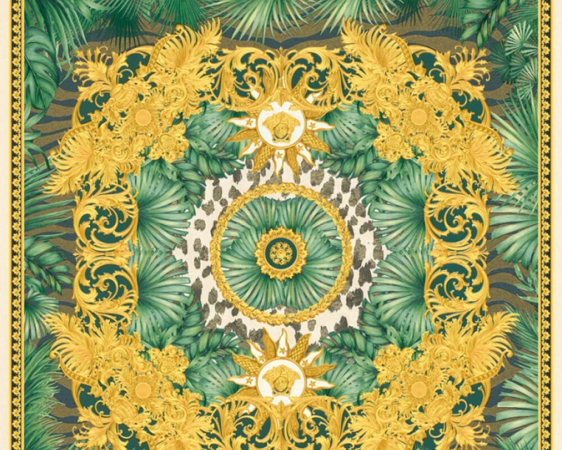 Kolorowa tapeta z motywem kwiatów i ornamentów Versace