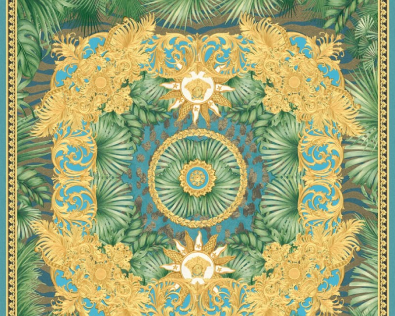 Kolorowa tapeta z motywem kwiatów i ornamentów Versace