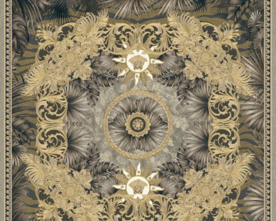 Beżowo-złota tapeta z motywem kwiatów i ornamentów Versace