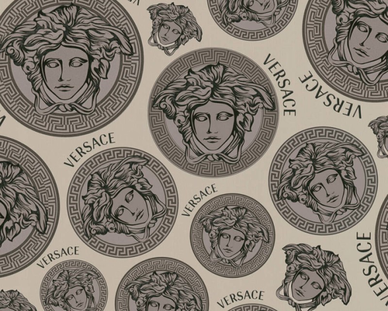 Szaro-srebrna tapeta głowy Meduzy logo Versace