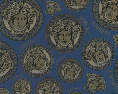 Niebiesko-srebrna tapeta głowy Meduzy logo Versace