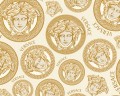 Złoto-ecru tapeta głowy Meduzy logo Versace