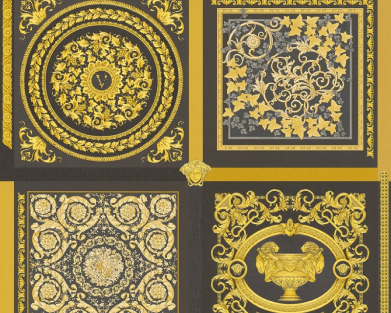 Czarno-złota tapeta z ozdobnym motywem Versace