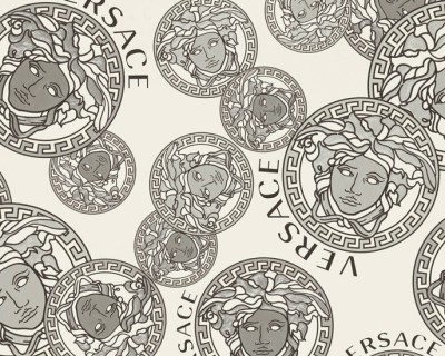 Biało-srebrna tapeta głowy Meduzy logo Versace