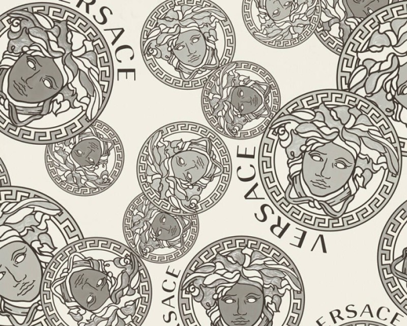 Biało-srebrna tapeta głowy Meduzy logo Versace