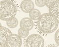 Złoto-ecru tapeta głowy Meduzy logo Versace