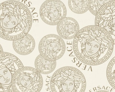 Złoto-ecru tapeta głowy Meduzy logo Versace